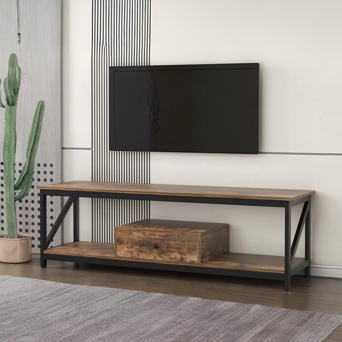 Atlas 1.4m Entertainment Unit with Drawer - Rustic Brown