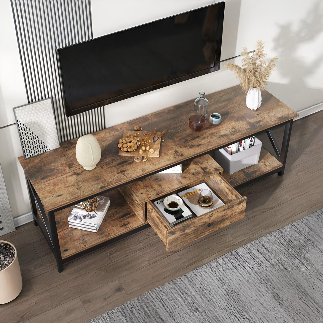 Atlas 1.4m Entertainment Unit with Drawer - Rustic Brown