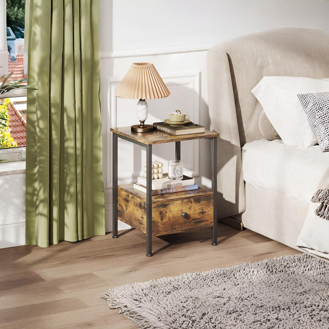 Atlas Side Table with Drawer - Rustic Brown