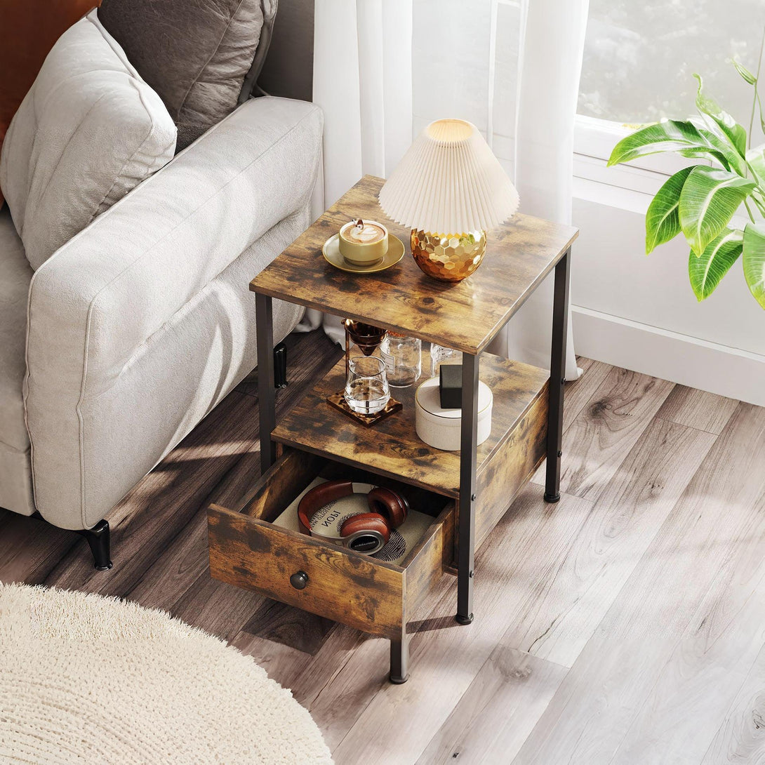 Atlas Side Table with Drawer - Rustic Brown