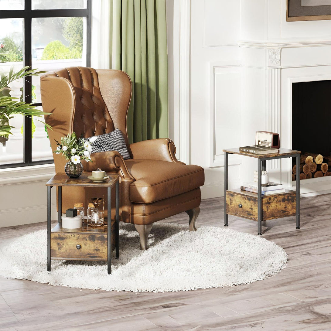 Atlas Side Table with Drawer - Rustic Brown