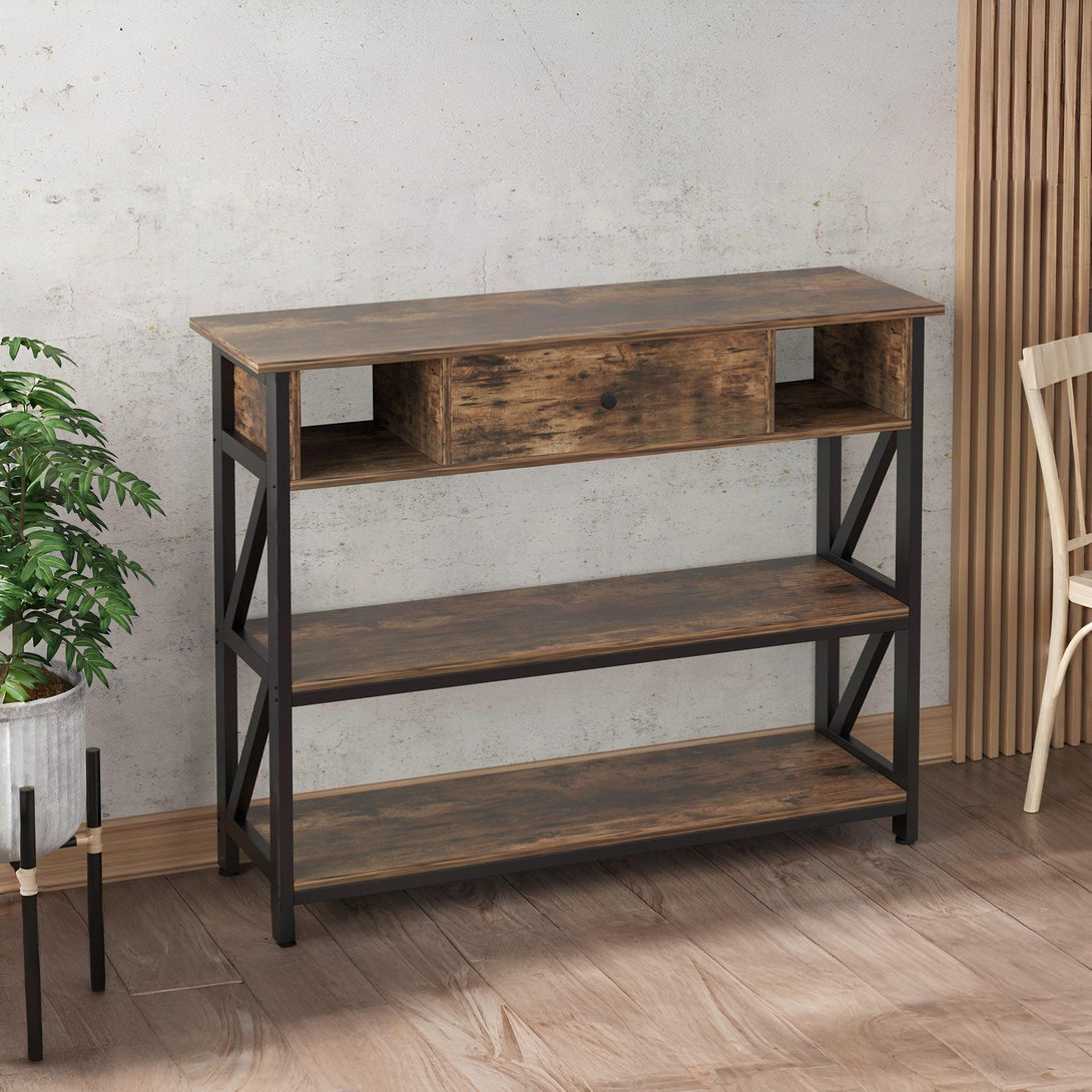 Atlas 1m Console Table with Drawer - Rustic Brown