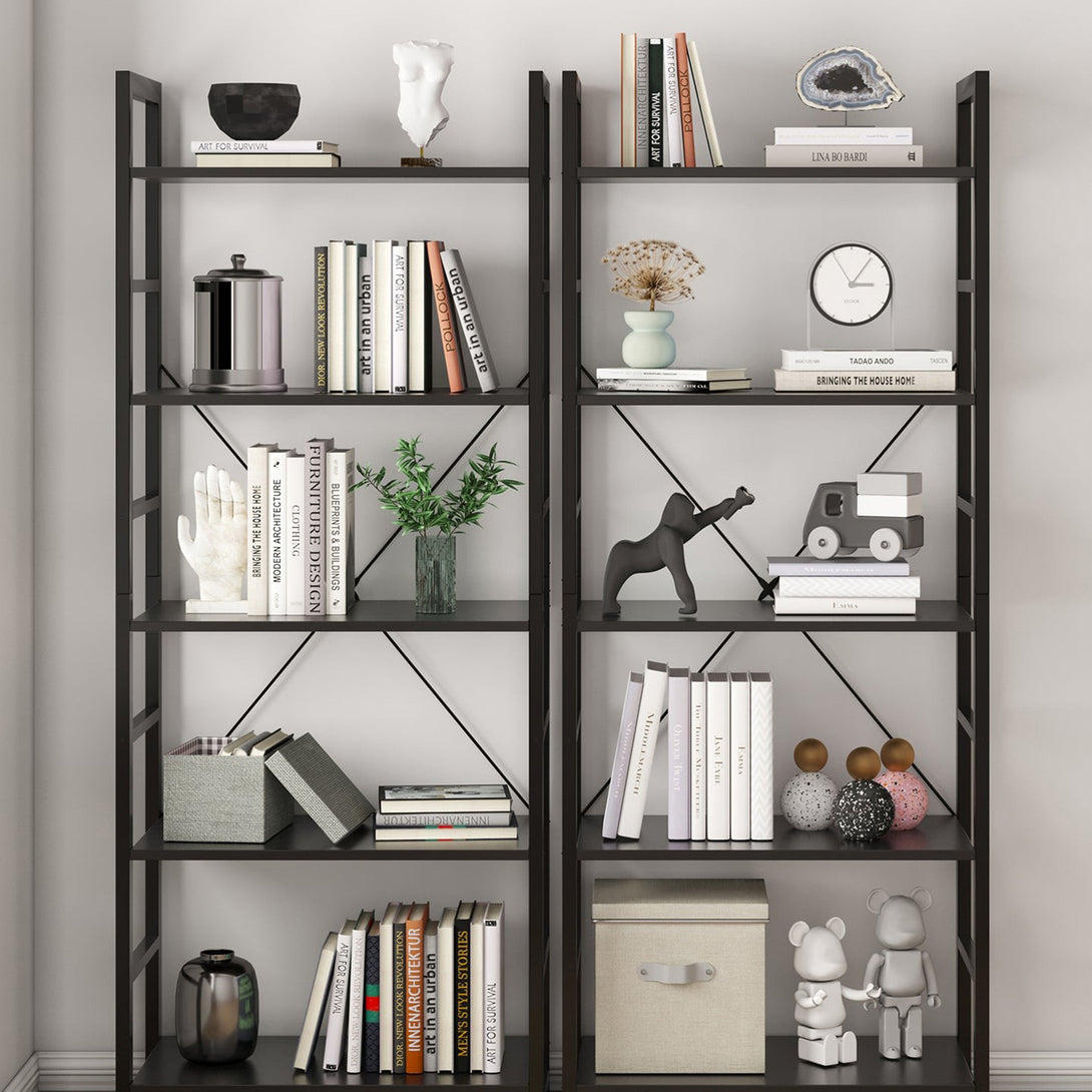 Poroti 5 Tier Bookshelf Storage Shelf - Black
