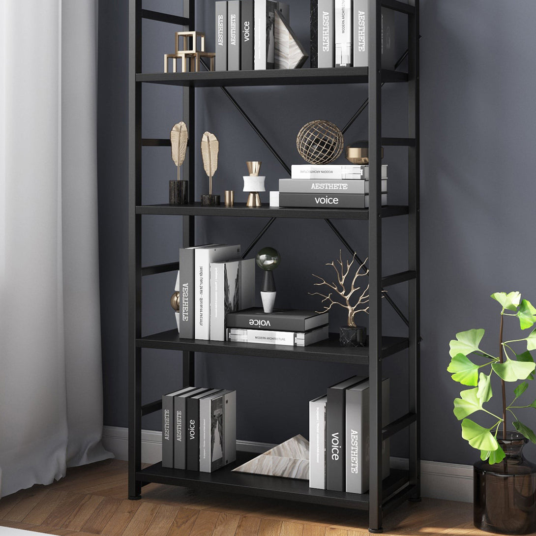 Poroti 5 Tier Bookshelf Storage Shelf - Black