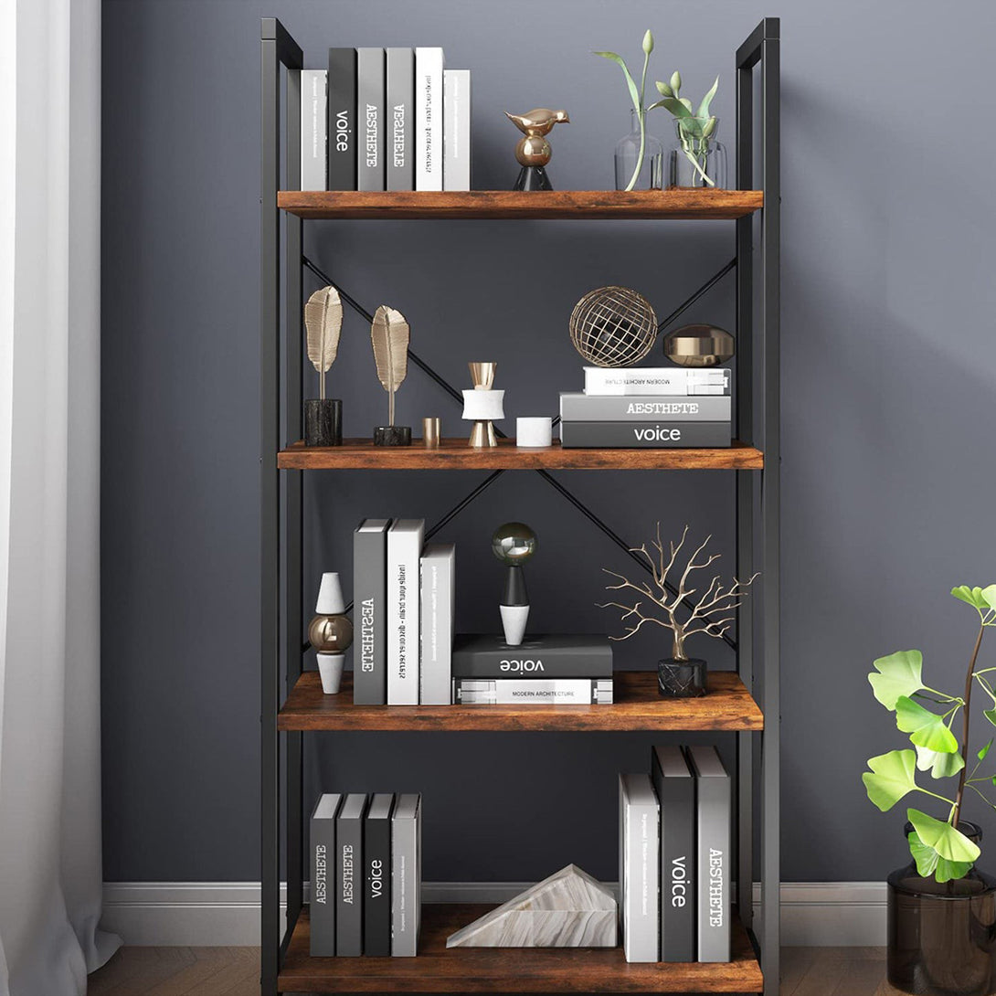 Poroti 4 Tier Bookshelf Storage Shelf - Rustic Brown