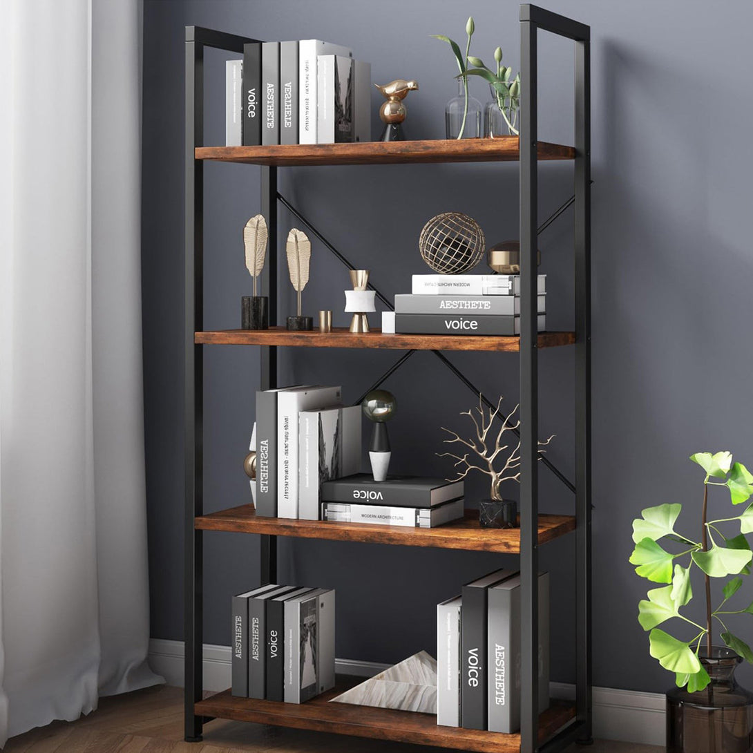 Poroti 4 Tier Bookshelf Storage Shelf - Rustic Brown