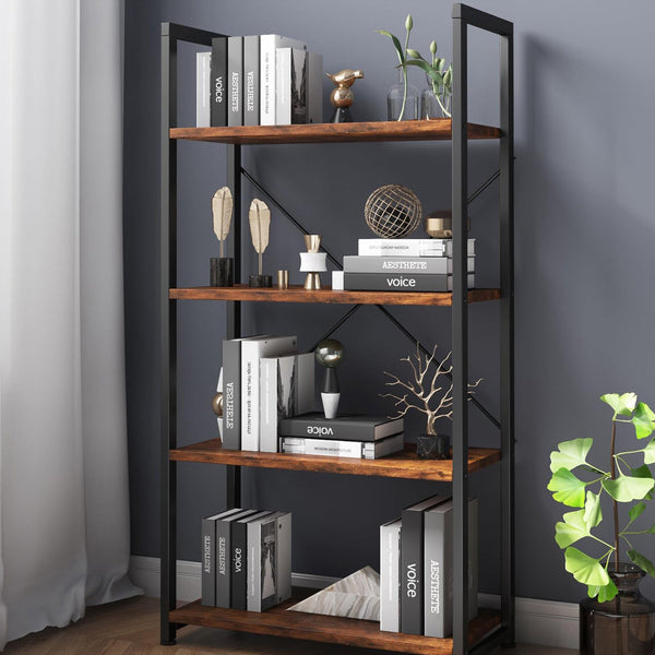 Poroti 4 Tier Bookshelf Storage Shelf - Rustic Brown