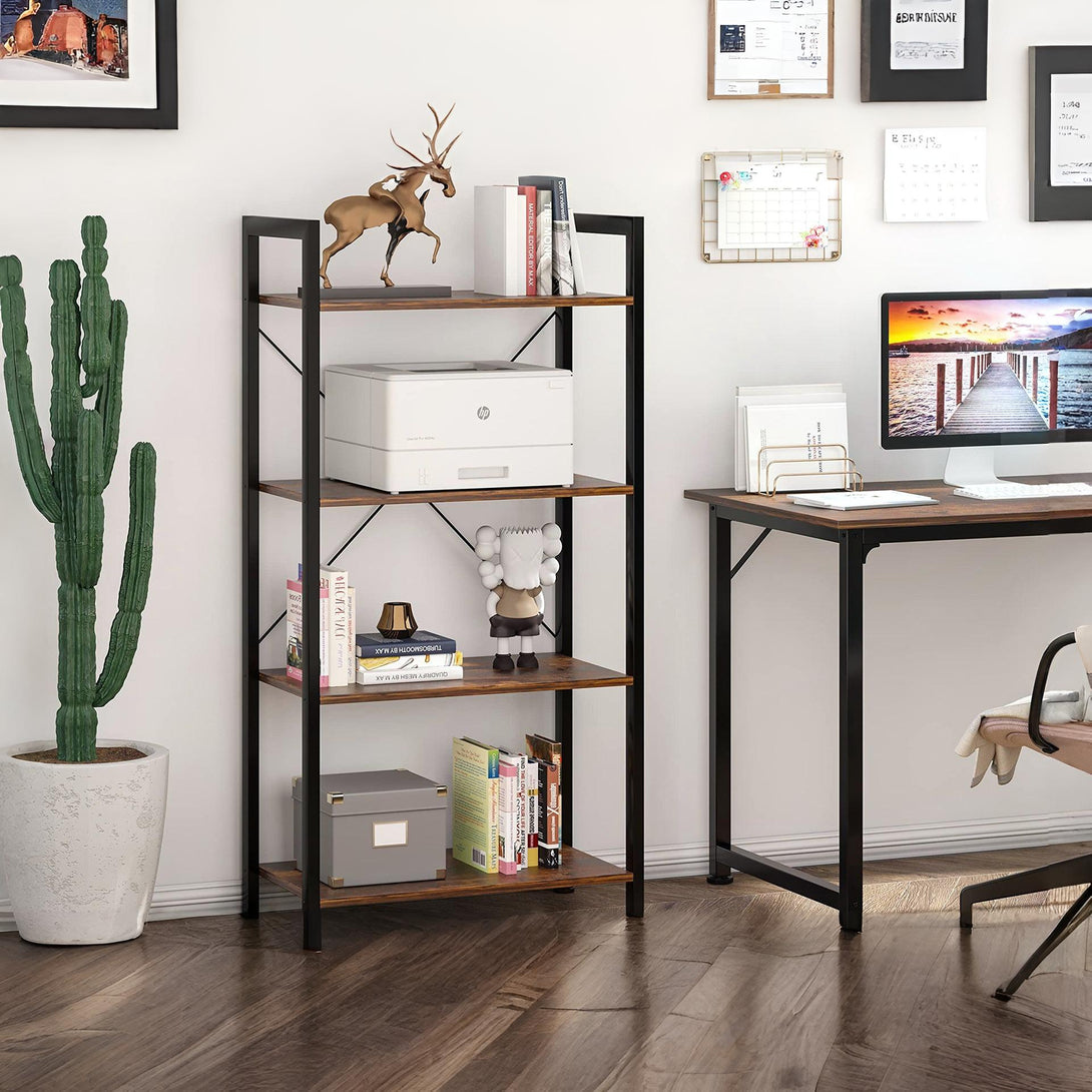 Poroti 4 Tier Bookshelf Storage Shelf - Rustic Brown
