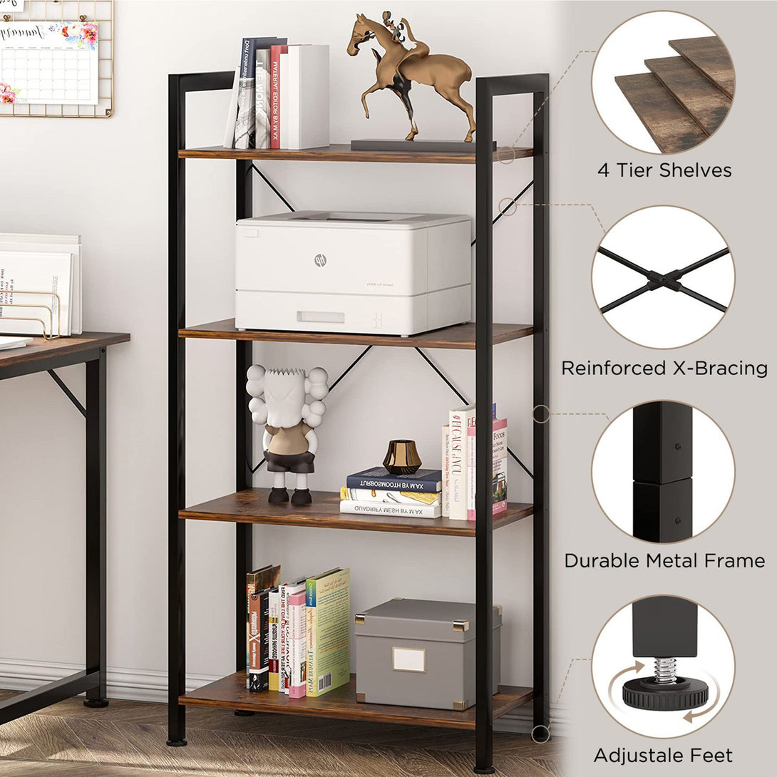 Poroti 4 Tier Bookshelf Storage Shelf - Rustic Brown