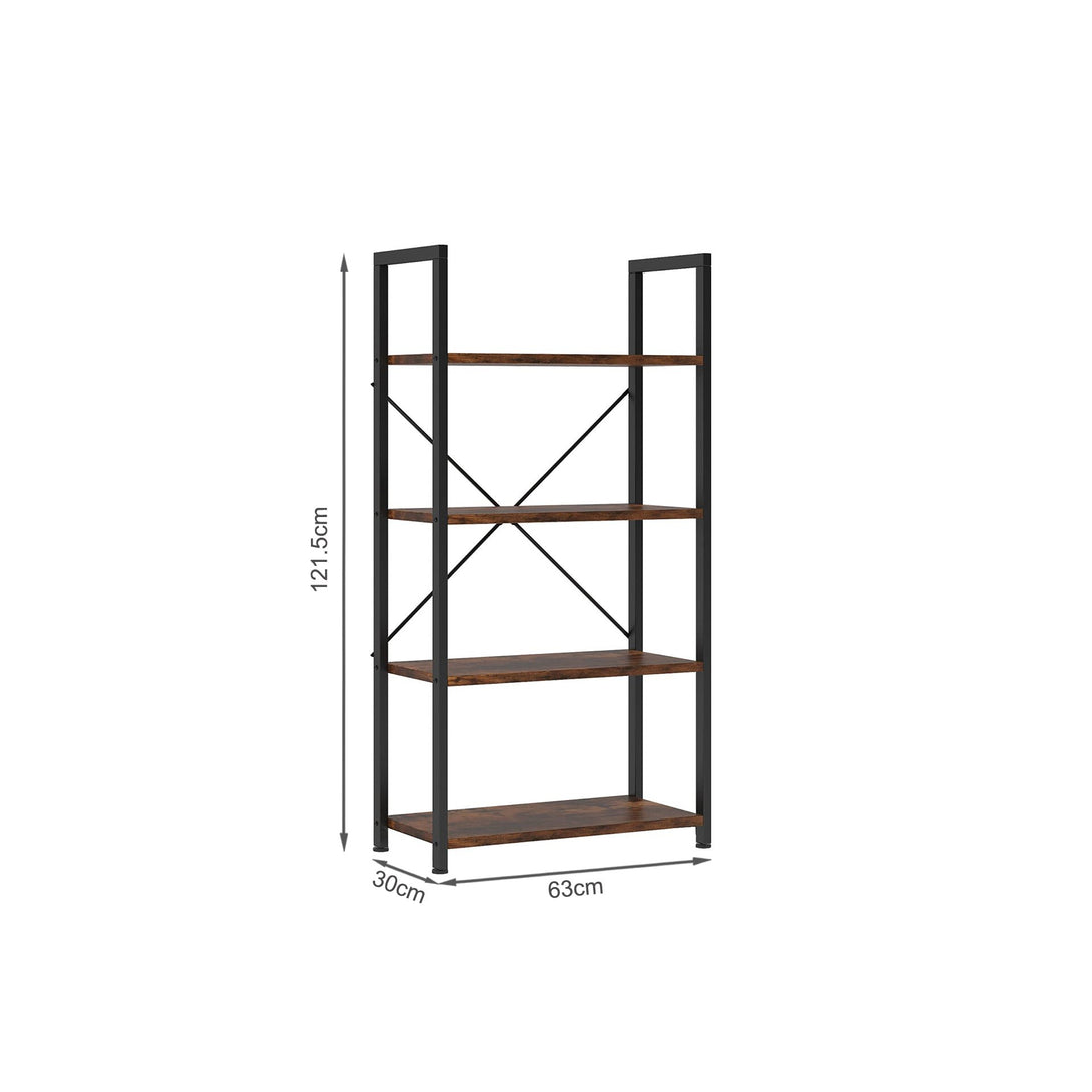 Poroti 4 Tier Bookshelf Storage Shelf - Rustic Brown
