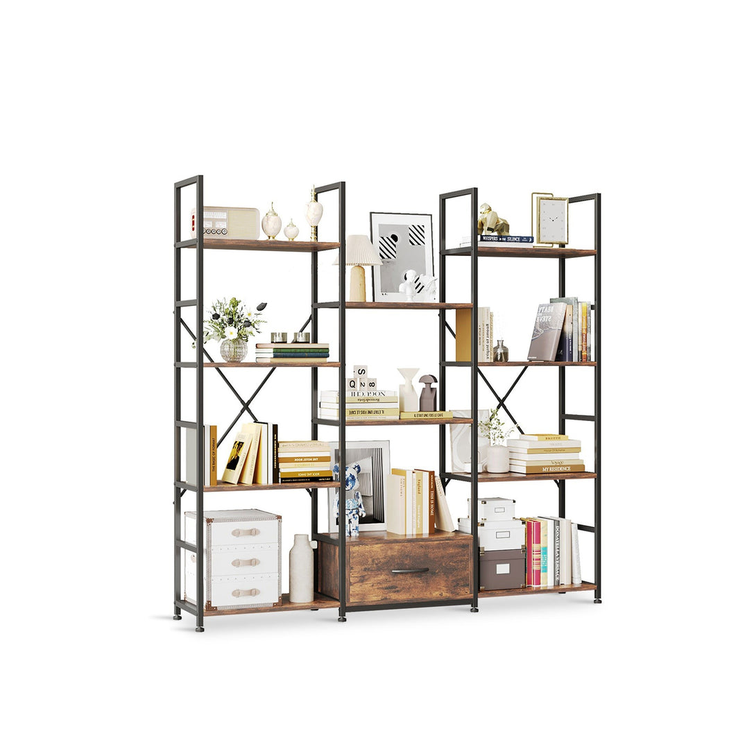 Auroa 4 Tier Bookshelf with Drawer - Rustic Brown