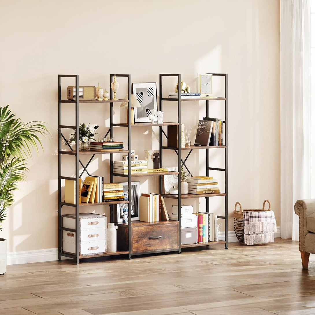 Auroa 4 Tier Bookshelf with Drawer - Rustic Brown
