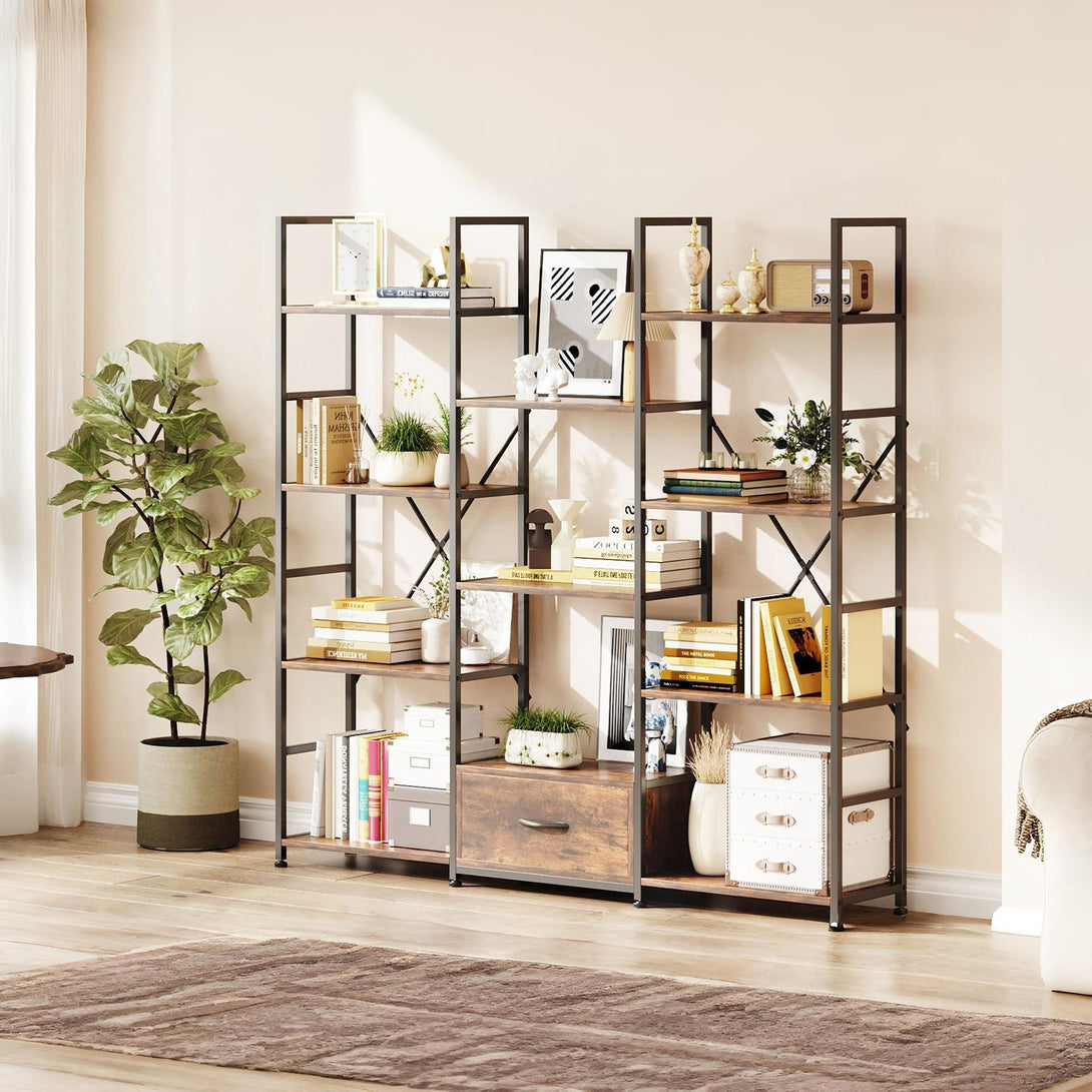Auroa 4 Tier Bookshelf with Drawer - Rustic Brown