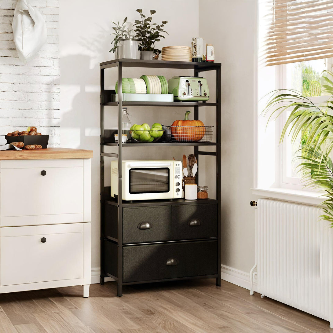 Whitby 4 Tier Storage Shelf with Drawers - Black