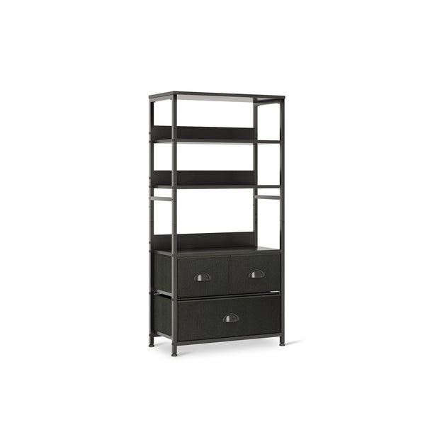 Whitby 4 Tier Storage Shelf with Drawers - Black