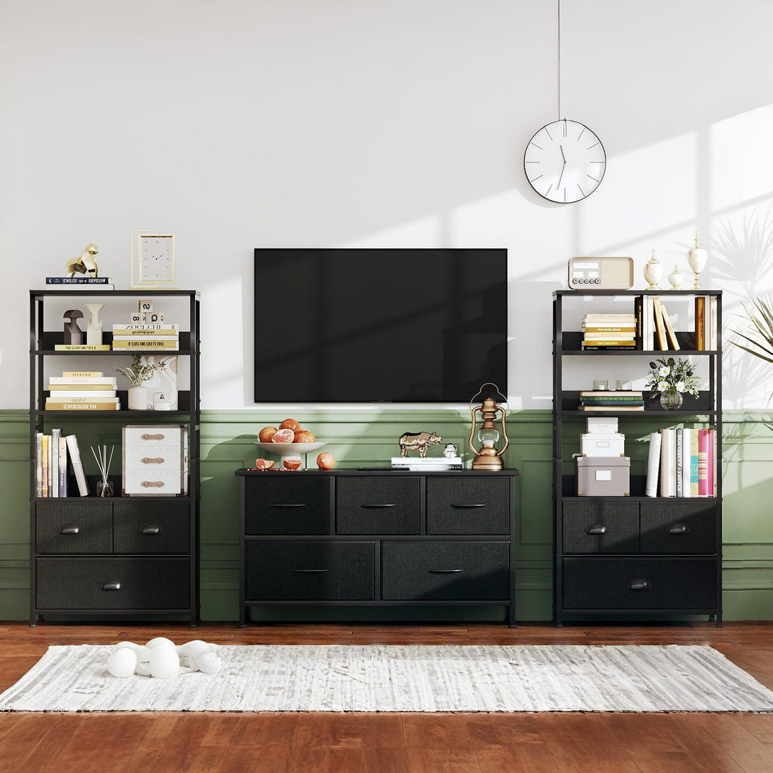 Whitby 4 Tier Storage Shelf with Drawers - Black