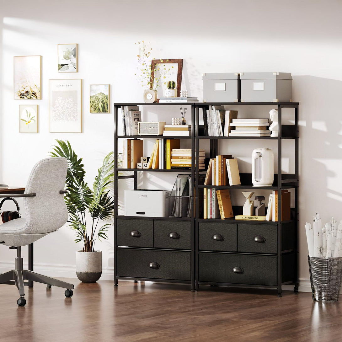 Whitby 4 Tier Storage Shelf with Drawers - Black
