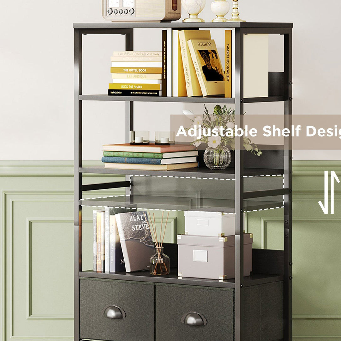 Whitby 4 Tier Storage Shelf with Drawers - Black