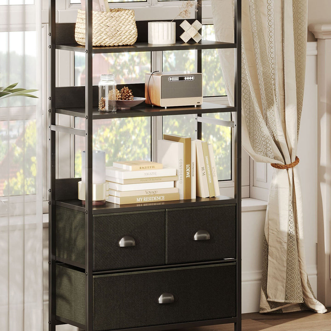 Whitby 4 Tier Storage Shelf with Drawers - Black