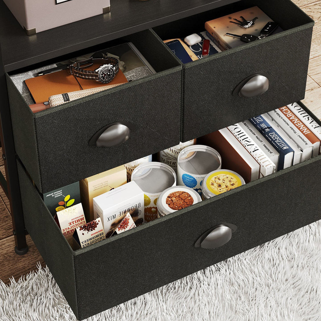 Whitby 4 Tier Storage Shelf with Drawers - Black