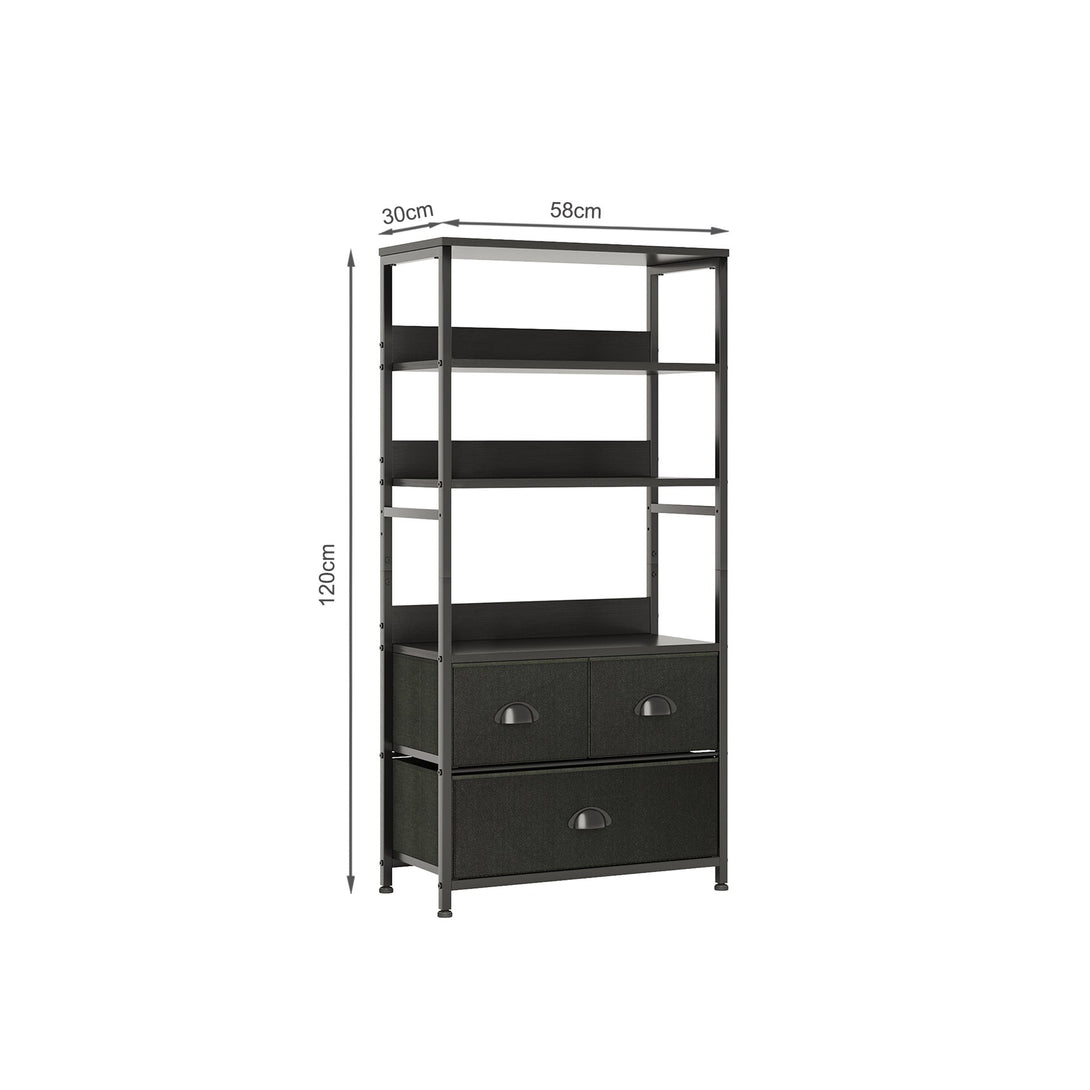 Whitby 4 Tier Storage Shelf with Drawers - Black