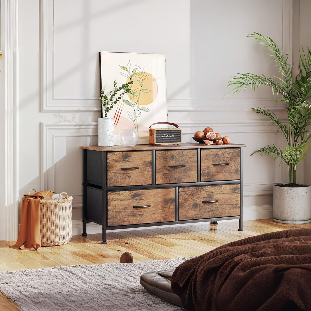 Madilyn 5 Drawers Lowboy - Rustic Brown
