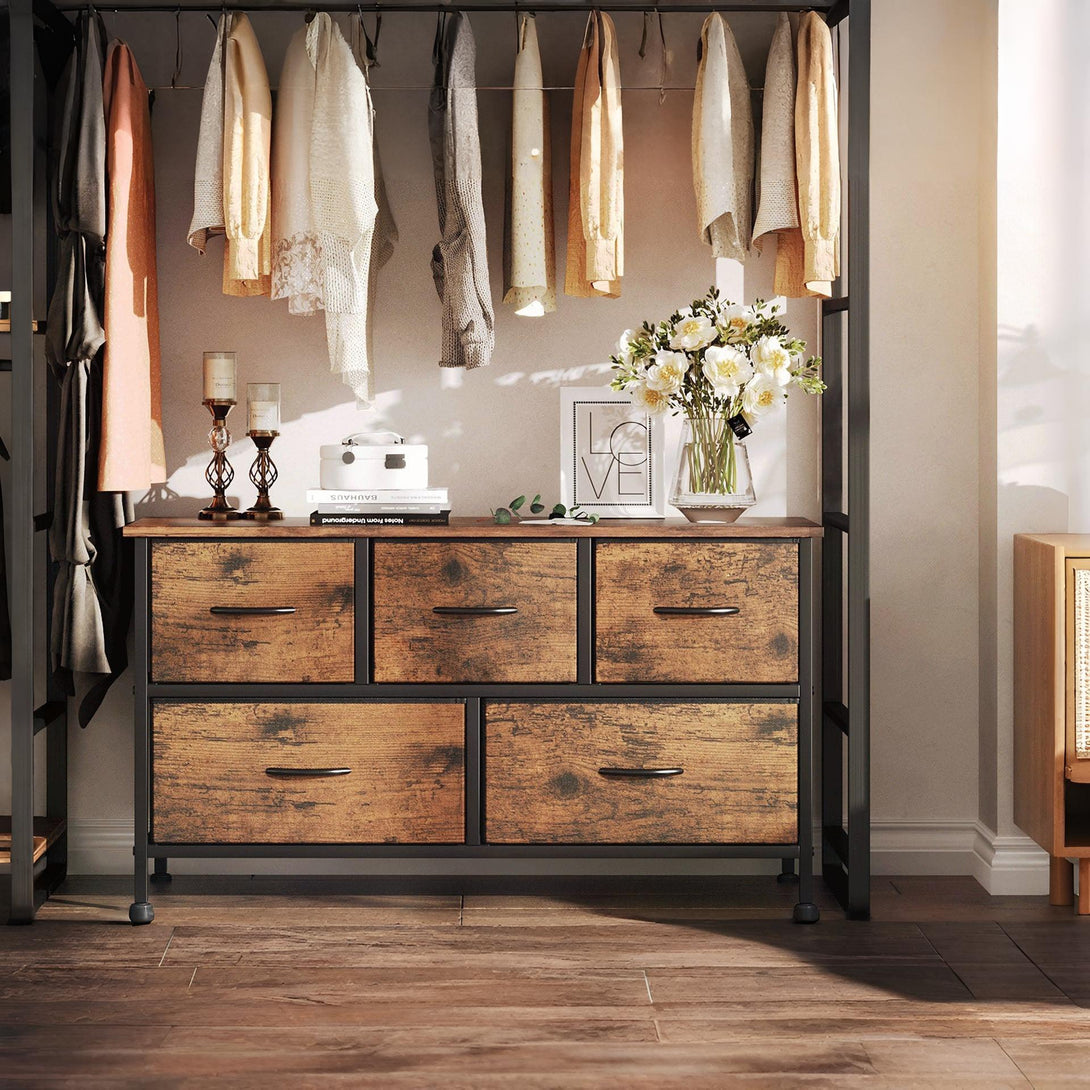 Madilyn 5 Drawers Lowboy - Rustic Brown
