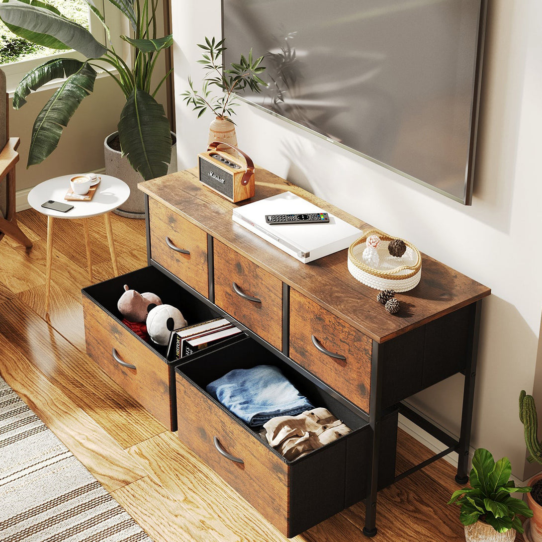 Madilyn 5 Drawers Lowboy - Rustic Brown
