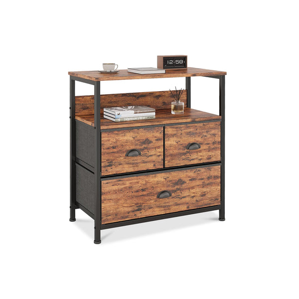 Whitby 2 Tier Storage Shelf with Drawers - Rustic Brown