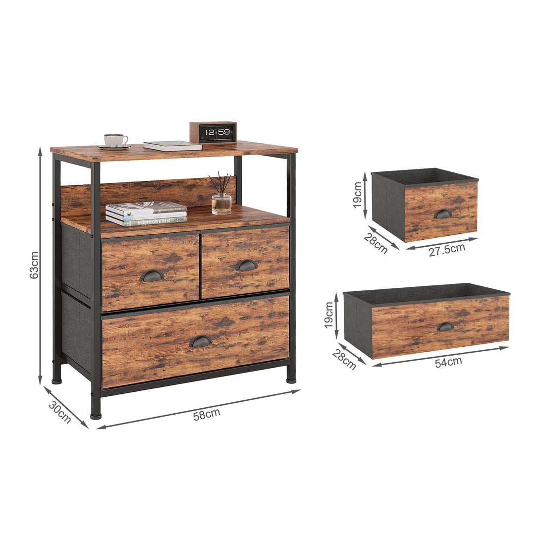 Whitby 2 Tier Storage Shelf with Drawers - Rustic Brown