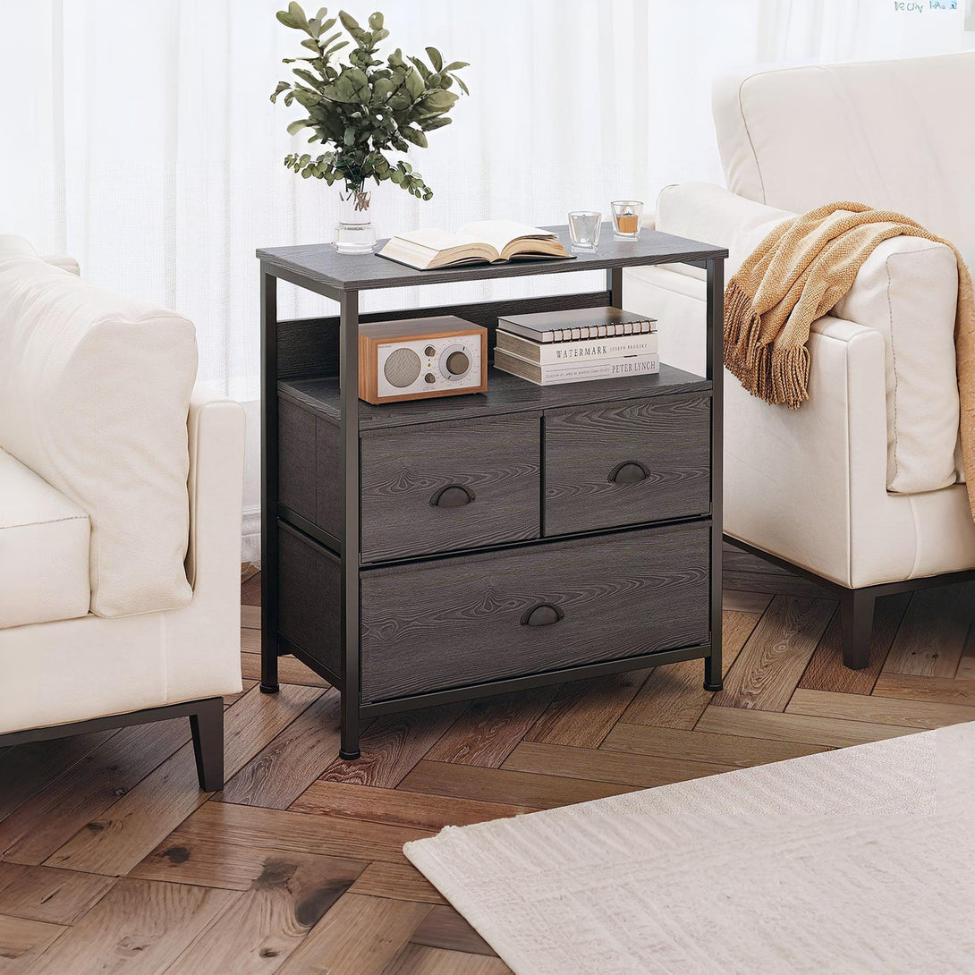 Whitby 2 Tier Storage Shelf with Drawers - Charcoal