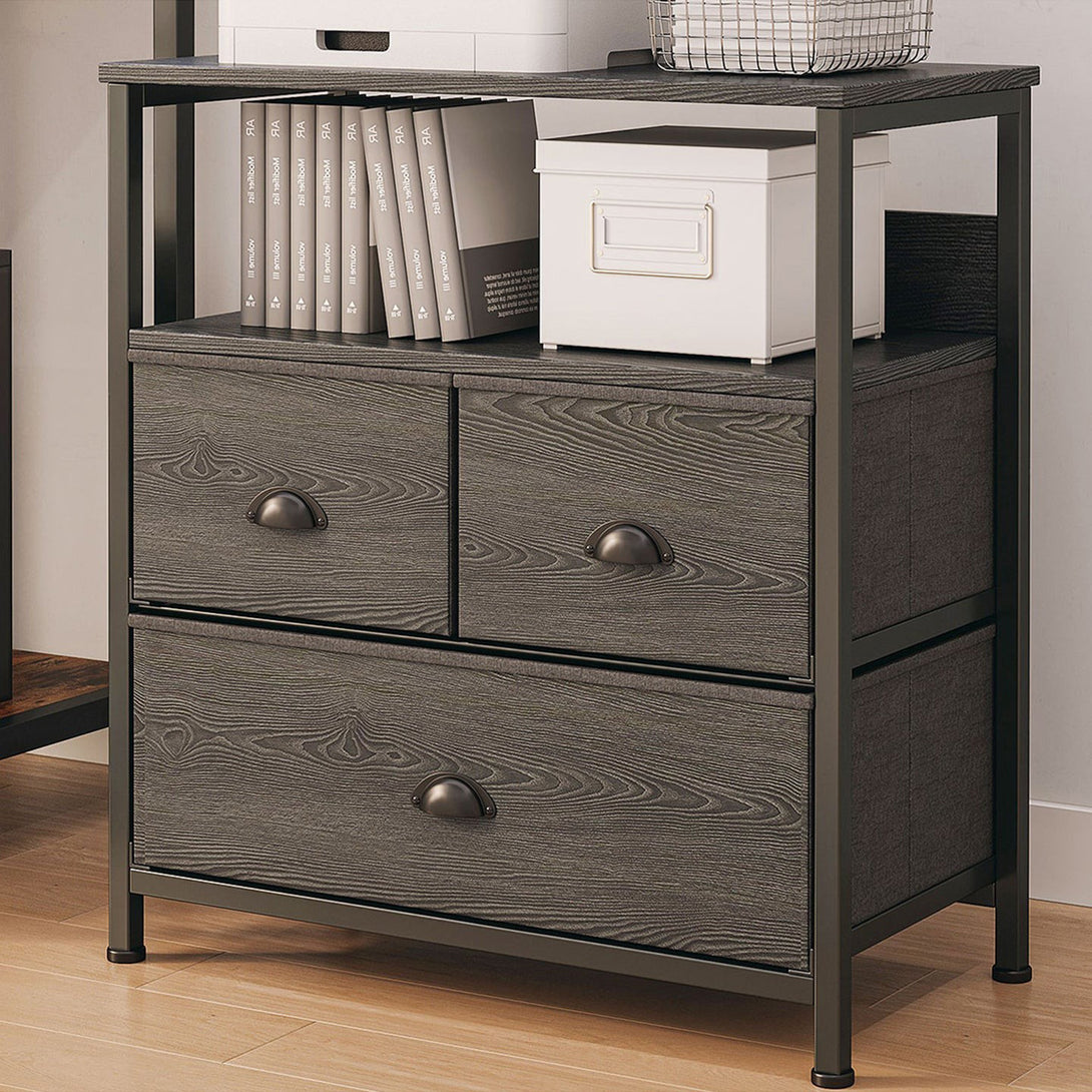 Whitby 2 Tier Storage Shelf with Drawers - Charcoal