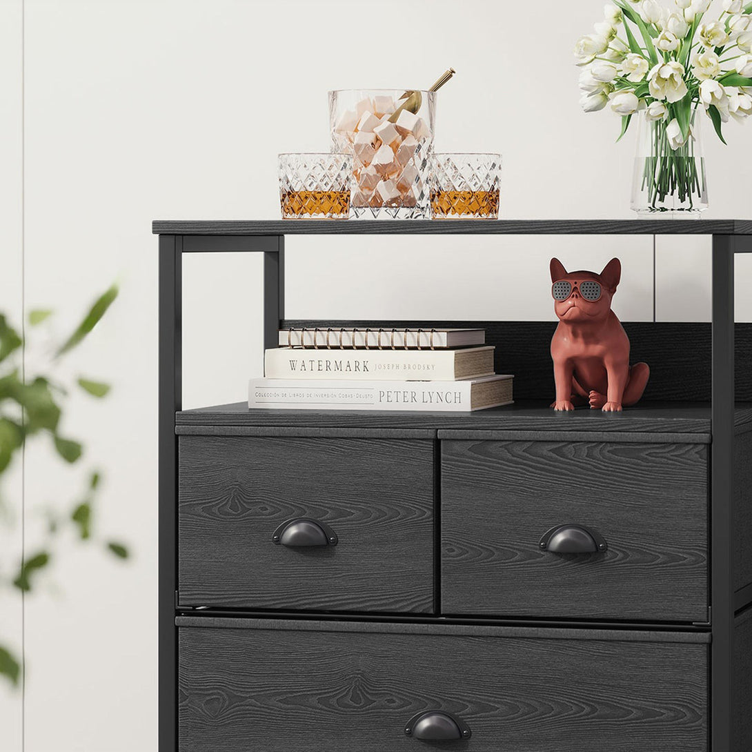 Whitby 2 Tier Storage Shelf with Drawers - Charcoal