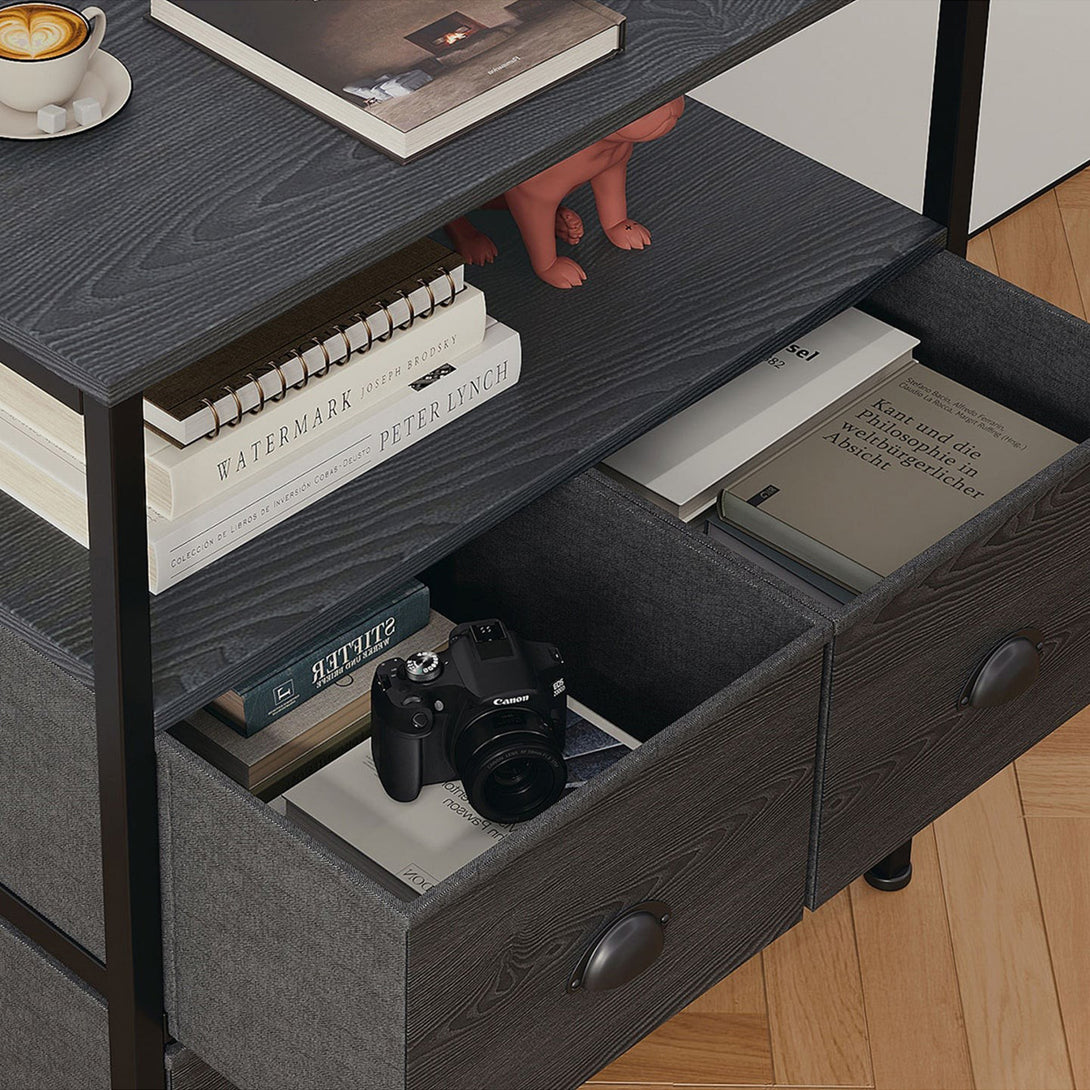 Whitby 2 Tier Storage Shelf with Drawers - Charcoal