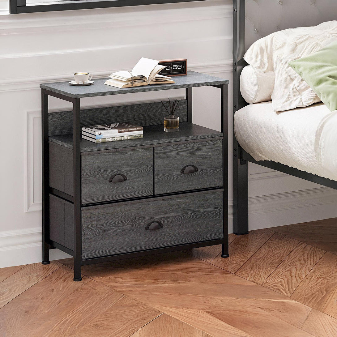 Whitby 2 Tier Storage Shelf with Drawers - Charcoal