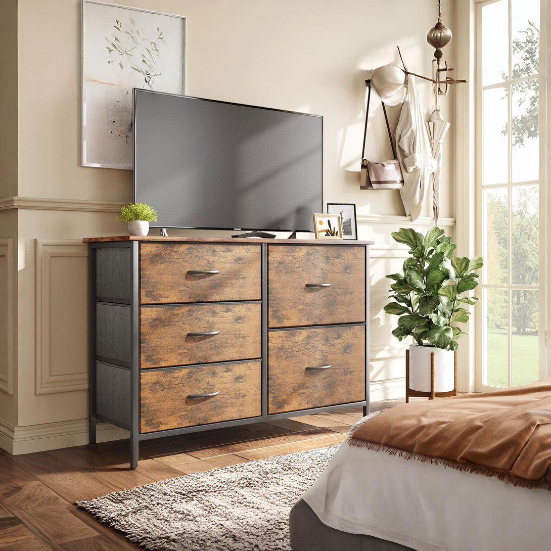 Hailey 5 Drawers Lowboy - Rustic Brown