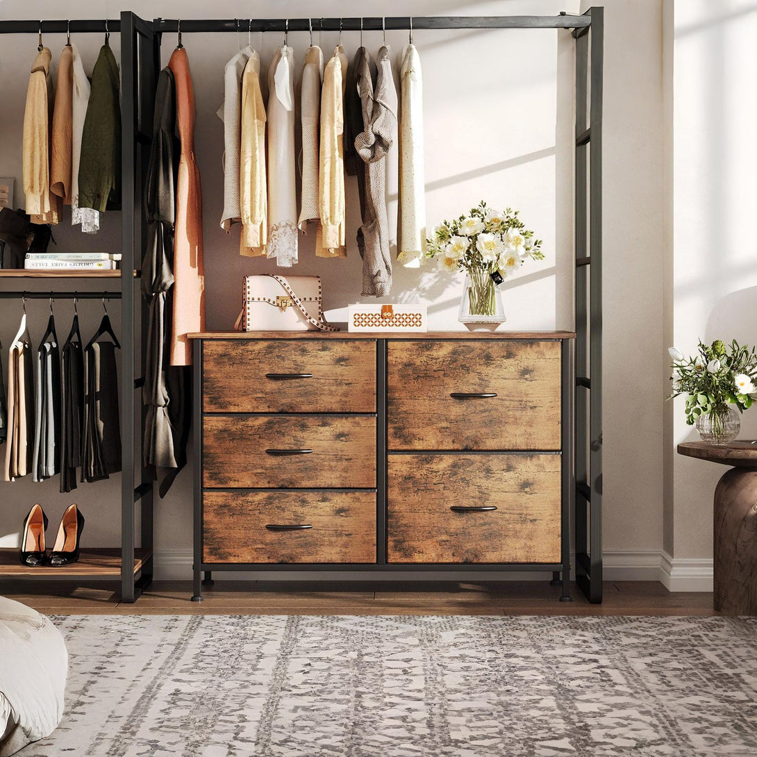 Hailey 5 Drawers Lowboy - Rustic Brown
