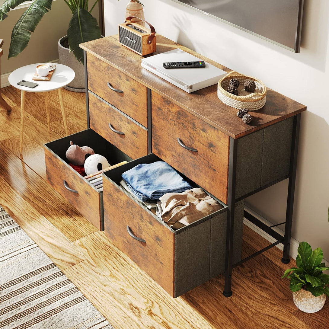 Hailey 5 Drawers Lowboy - Rustic Brown