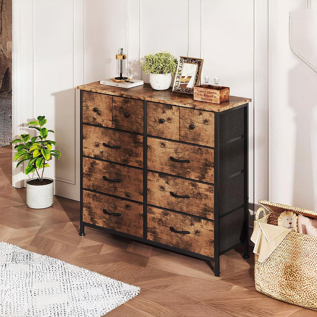 Natalia 10 Drawers Lowboy - Rustic Brown