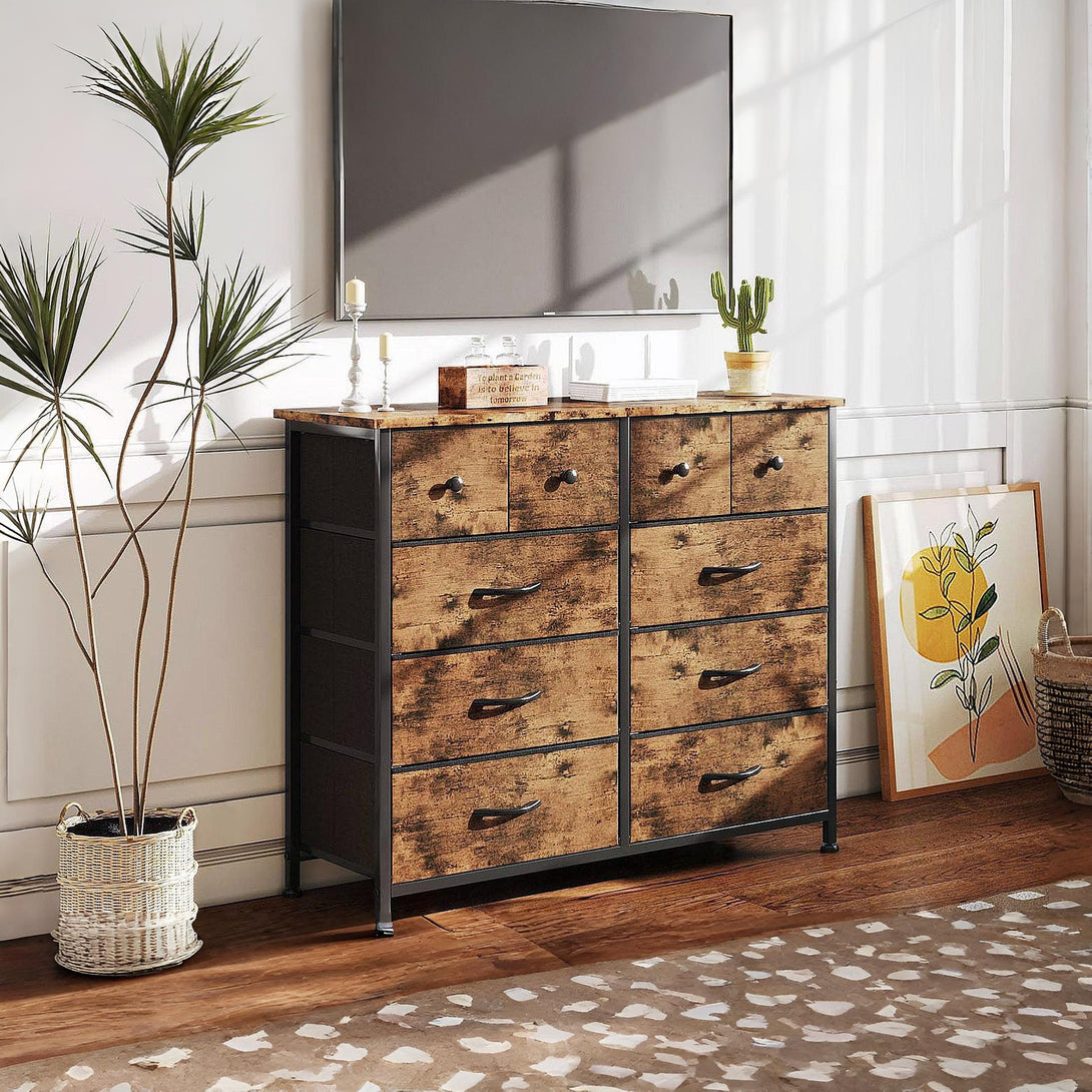 Natalia 10 Drawers Lowboy - Rustic Brown