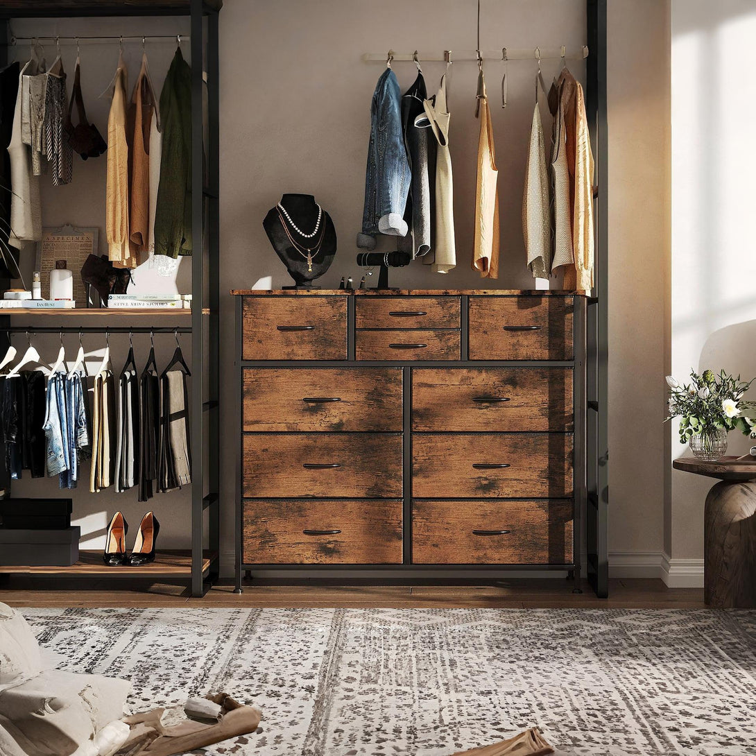 Natalia 10 Drawers Lowboy Chest Dresser - Rustic Brown