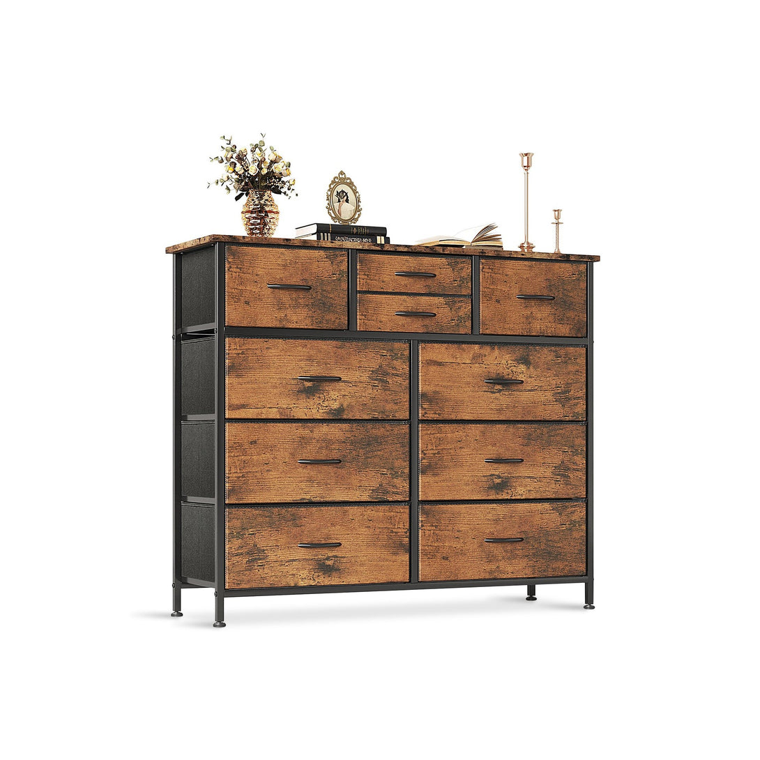 Natalia 10 Drawers Lowboy Chest Dresser - Rustic Brown