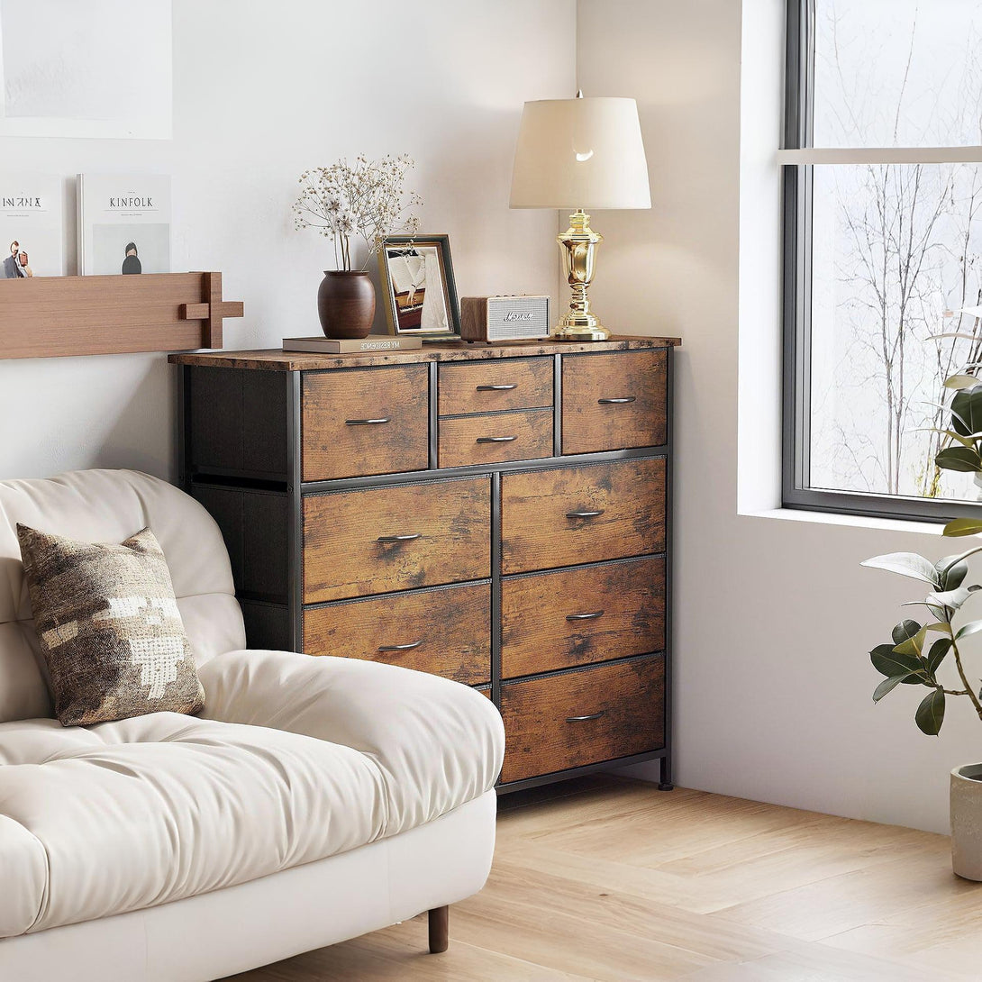 Natalia 10 Drawers Lowboy Chest Dresser - Rustic Brown