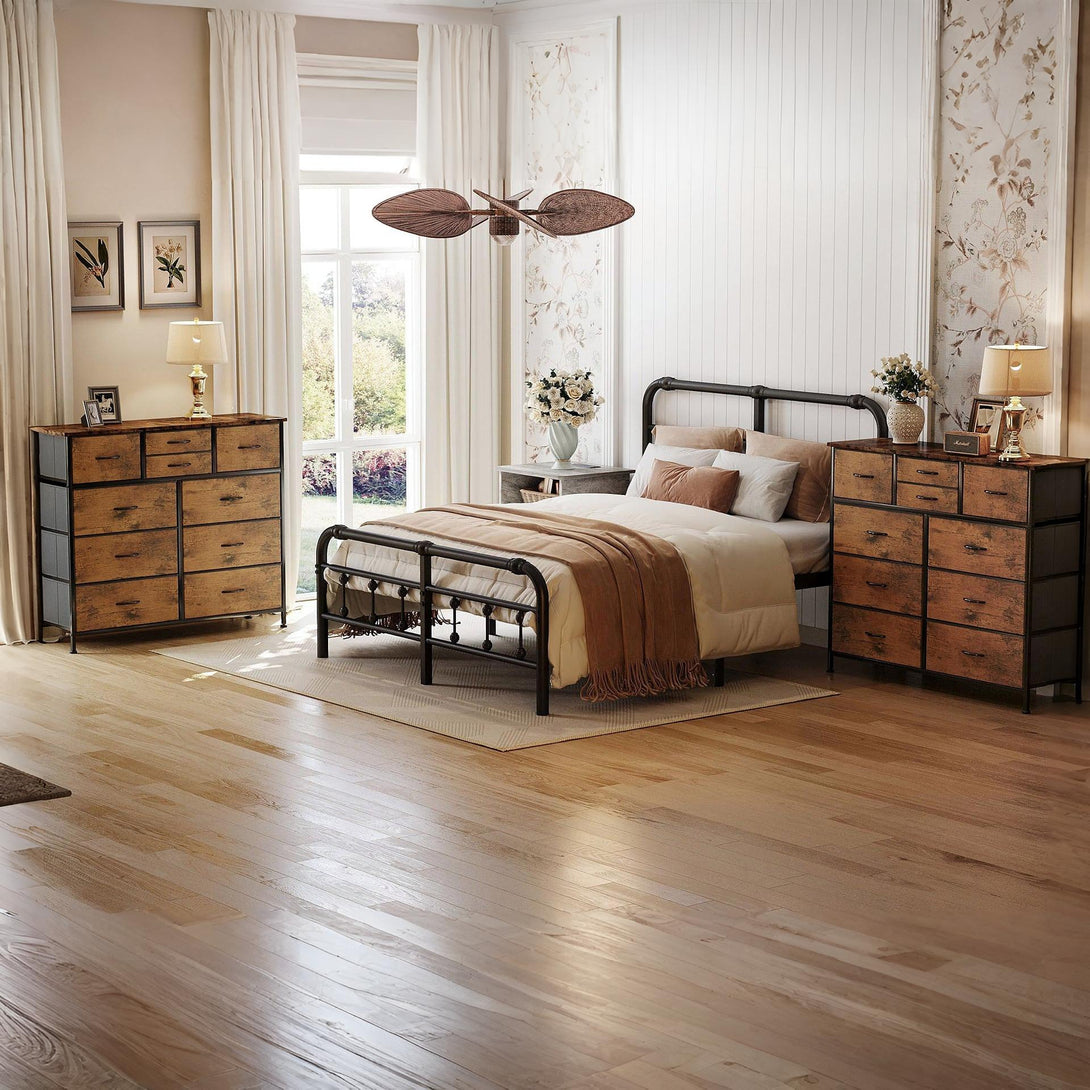 Natalia 10 Drawers Lowboy Chest Dresser - Rustic Brown