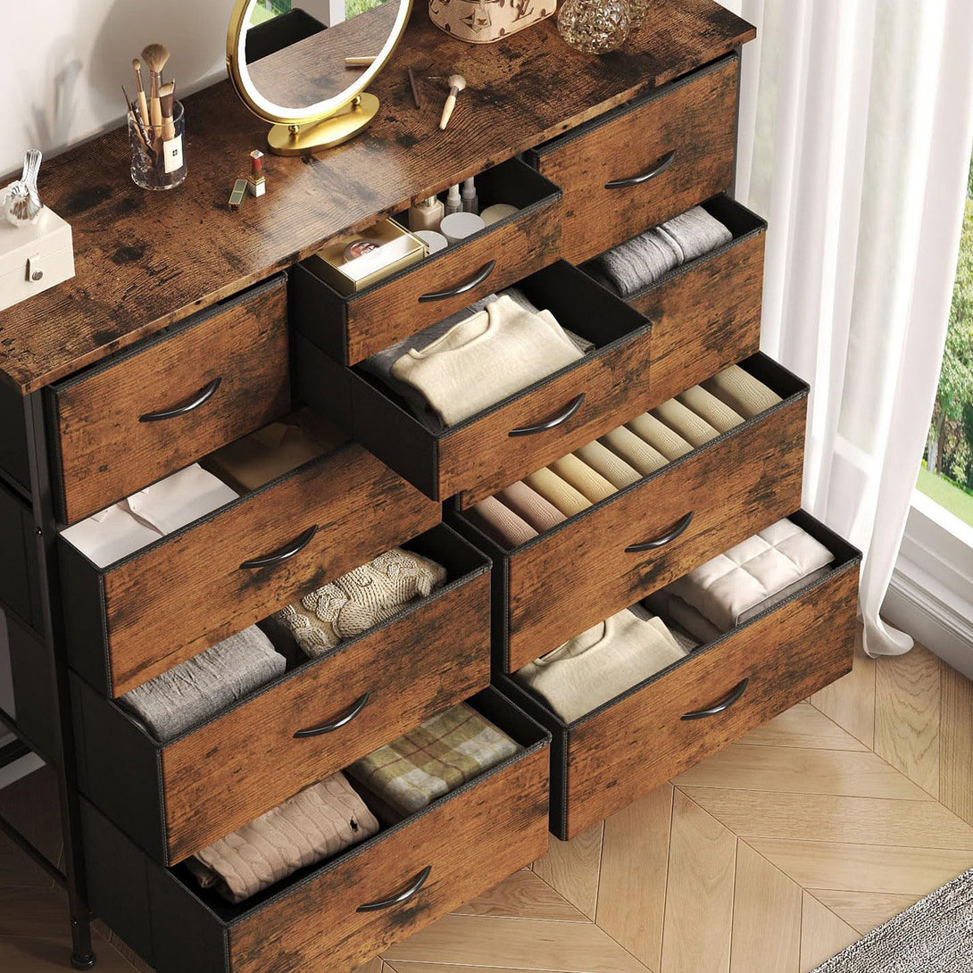 Natalia 10 Drawers Lowboy Chest Dresser - Rustic Brown