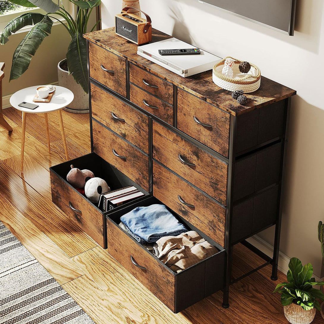 Natalia 10 Drawers Lowboy Chest Dresser - Rustic Brown