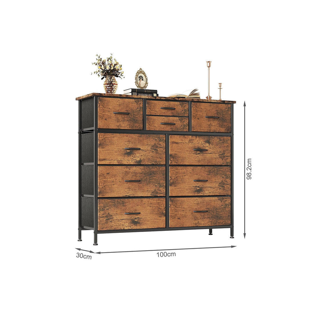 Natalia 10 Drawers Lowboy Chest Dresser - Rustic Brown