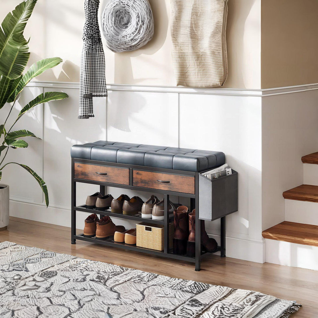 Plover Shoe Rack with Storage Bag - Rustic Brown+Blue