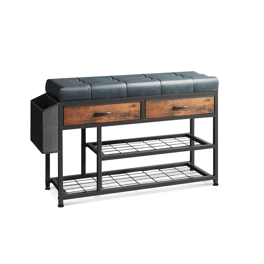 Plover Shoe Rack with Storage Bag - Rustic Brown+Blue