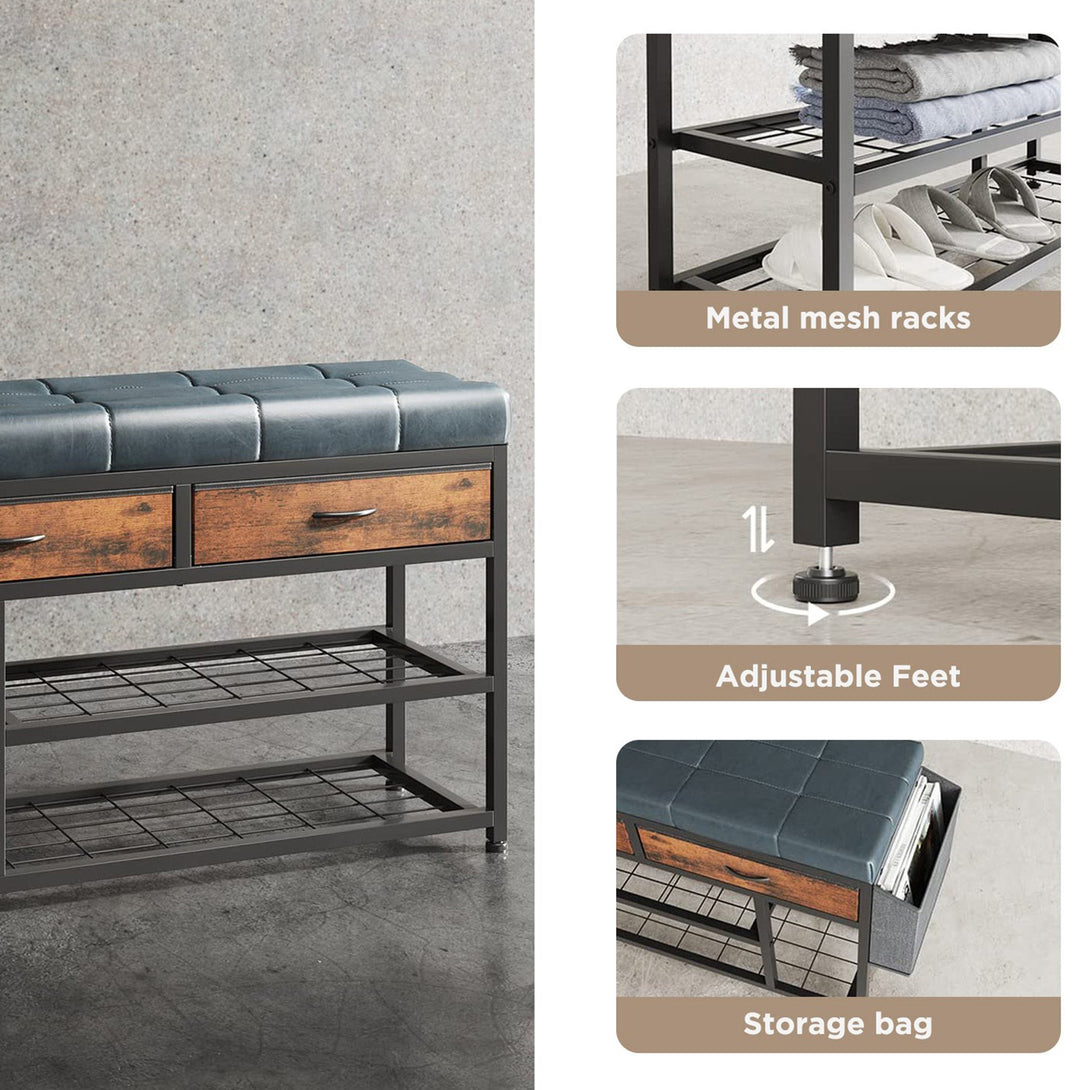 Plover Shoe Rack with Storage Bag - Rustic Brown+Blue